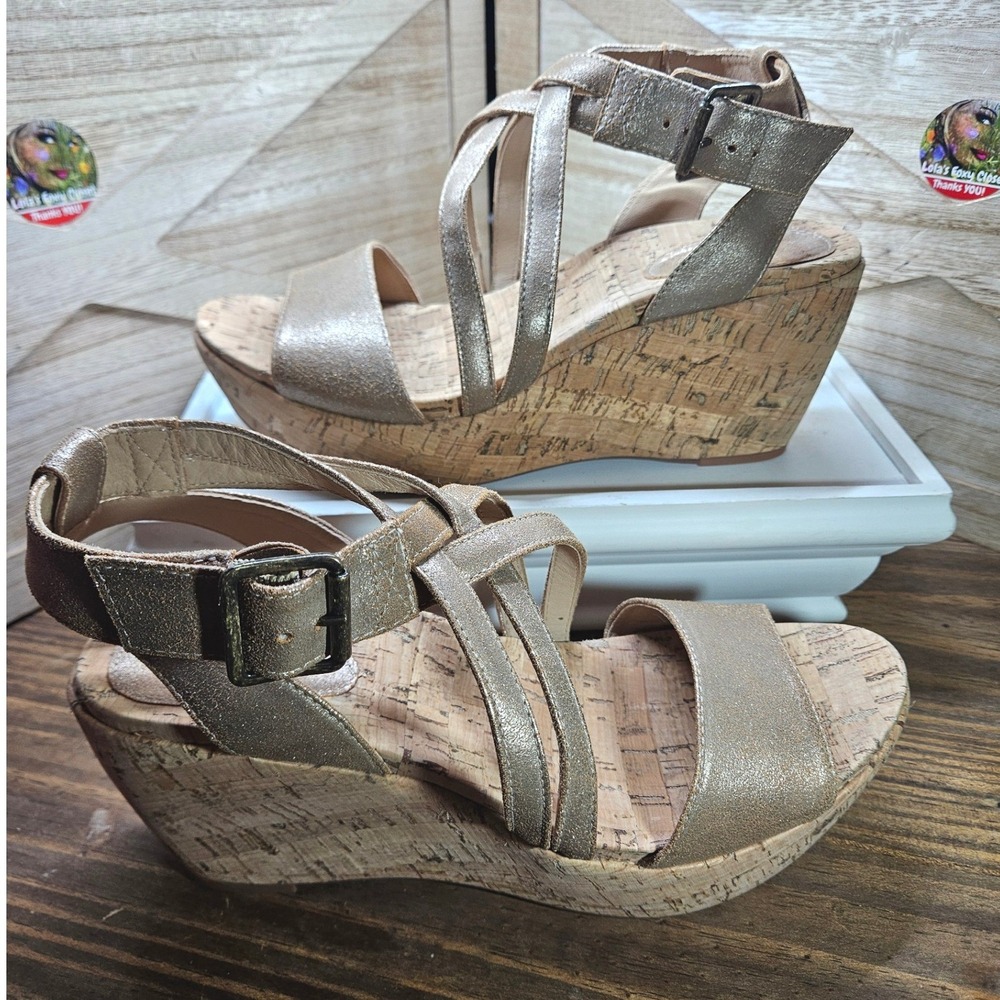 Johnston & Murphy Wedge Sandals Womens 9M Golden Bronze Cork Strappy Heels #554